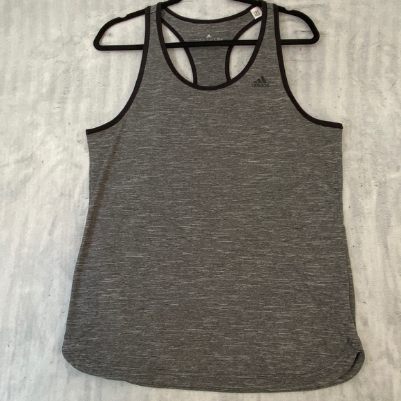 Adidas Climalite Racer Back Tank Top Women's Sz Large Grey Heather Black Trim - Picture 1 of 7